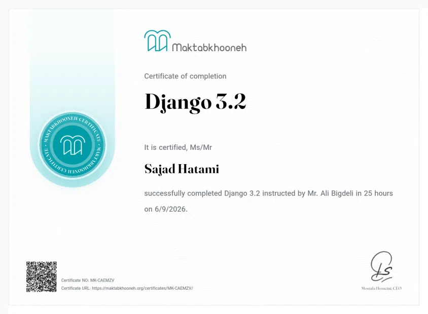 Certificate for Django Programming